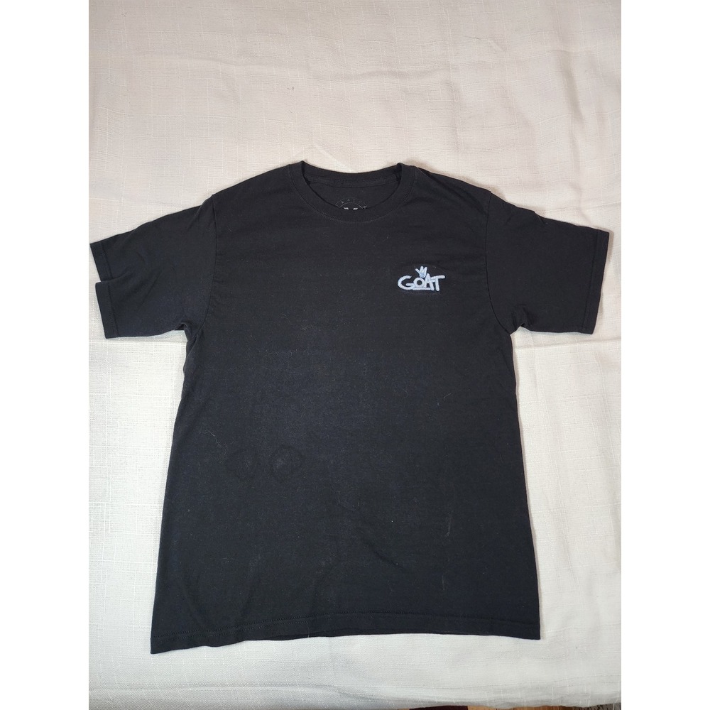 GOAT Embroidered Streetwear T-Shirt Faded Black Short Sleeve Crewneck Mens M
